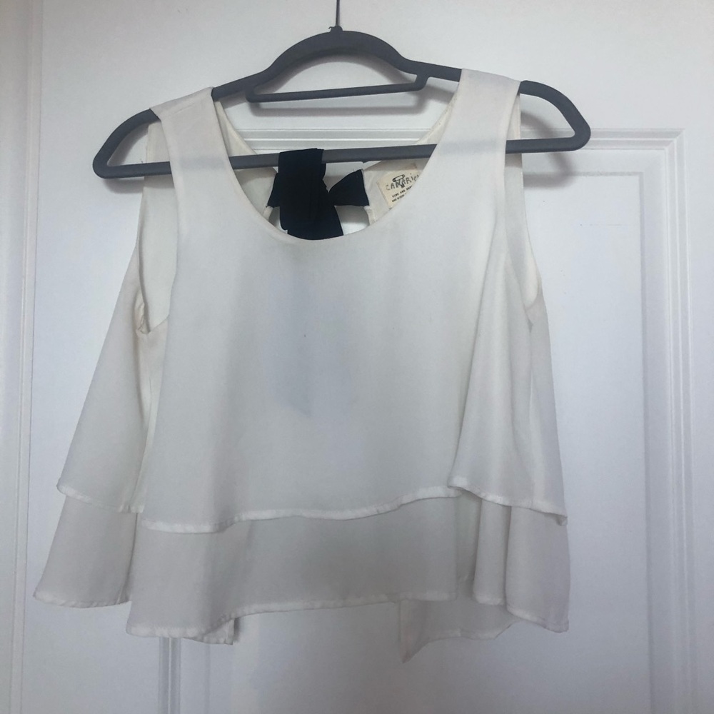 White Two Layer Blouse With Open Tie Back - image 1